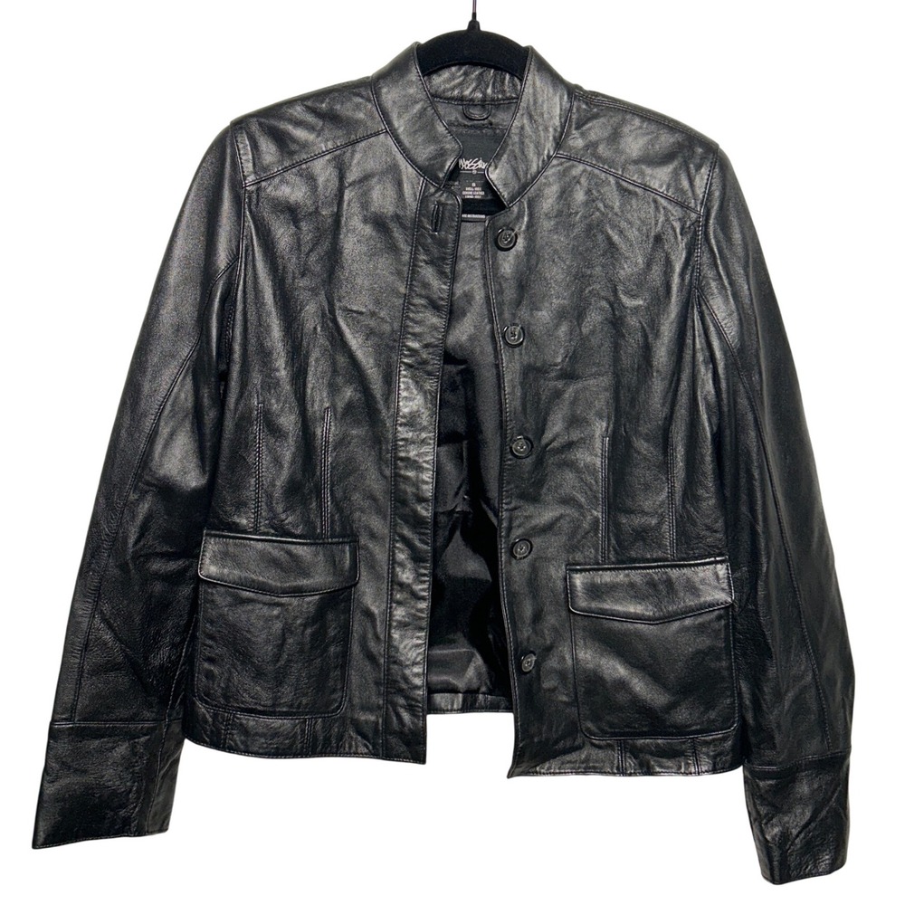 VTG Mossimo Black Leather Moto‎ Jacket Women's Size Small EUC